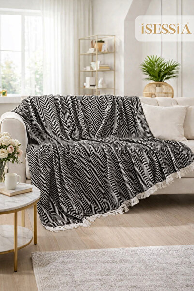 Isessia Miora Zigzak Patterned Bohemian Sofa Cover | Single & Three-Seat Sofa...