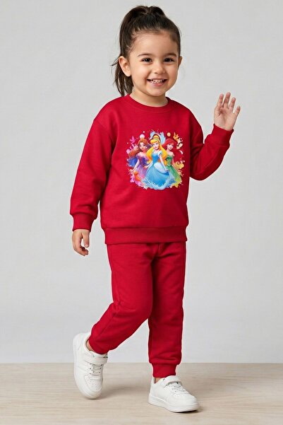 TOFİSA Girl's Burgundy Printed Pajama Set - 28306-Bordo