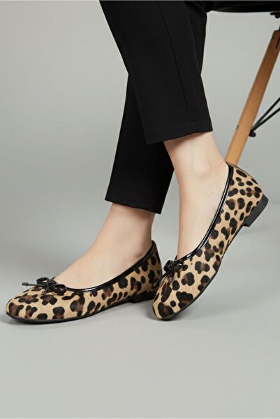 TOFİSA Balerini cu fundă cu imprimeu leopard pentru femei - 28235-LEOPAR