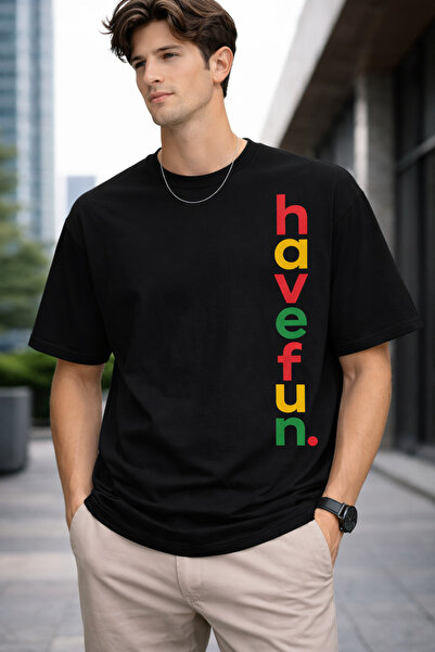VODEXA Ανδρικό μπλουζάκι oversize με στάμπα HAVE FUN, 100% βαμβακερό, άνετη ε...