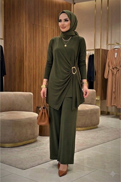 MR.MODAMİRA Kadın Sandy Özel Tasarım Yandan Tokalı Bluz Pantolon Tesettür İki...