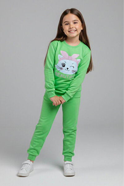 TOFİSA Σετ φόρμας για κορίτσια με πράσινο σχέδιο - 28175-YESIL