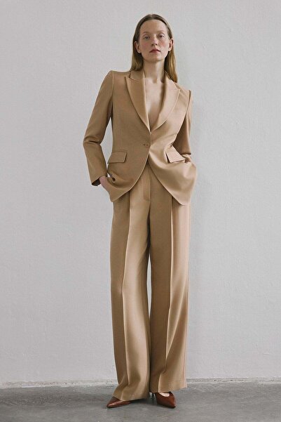 rue Ütü İzli Pileli Geniş Paça Camel Pantolon