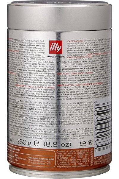 illy CLASSICO Filter Ground Coffee, 100% Arabica, 1 Box of 250g (Set of 4)