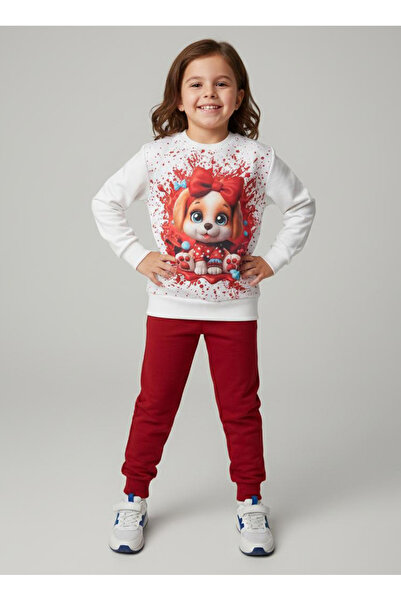 TOFİSA Κοριτσίστικο Σετ Πιτζάμες με Στάμπα Βουργουνδίας - 28166-BORDO