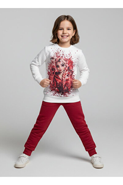 TOFİSA Κοριτσίστικο Σετ Πιτζάμες με Στάμπα Βουργουνδίας - 28165-BORDO