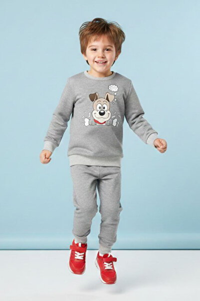 TOFİSA Σετ πιτζάμες για αγόρια με γκρι στάμπα και δύο κλωστές - 28199-GRI