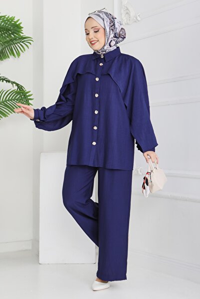 TOFİSA Costum dublu cu capă și nasturi, bleumarin - 28216-ALBASTRU MARIN