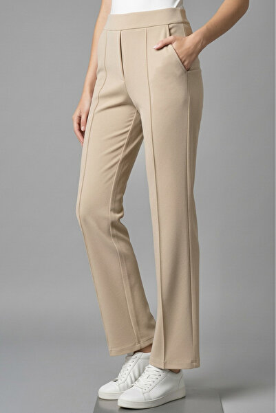 TOFİSA Παντελόνι Κρεπ με Κρεμ Χρώματα και Τσέπες - 28167-KREM