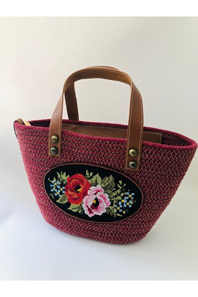 LiewensStyle Handcrafted Burgundy Crochet Embroidered Handbag