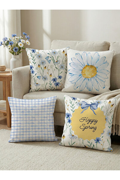 Evmila Daisy Patterned Set of 4 Decorative Throw Pillow Covers - Spring Series