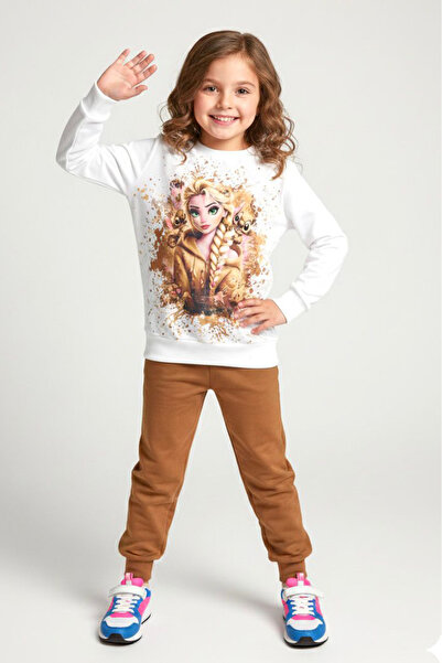 TOFİSA Κοριτσίστικο σετ πιτζάμες με στάμπα σε καφέ χρώμα - 28165-ΚΑΦΕ