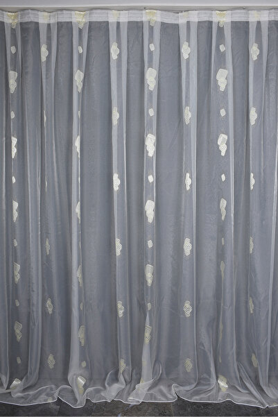 AKÇA TEKSTİL Organze 2250 Cream Color 5_3 Ready-Made Pleated Background Curta...