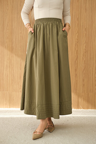 LOCCO Women's Elastic Waist Crinkled Skirt Light Green