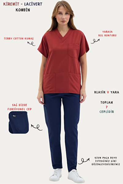İNCİ ÜNİFORMA ALT ve ÜST RENKLİ KOMBİNLER - Terry Cotton Scrubs Takım Kadın H...