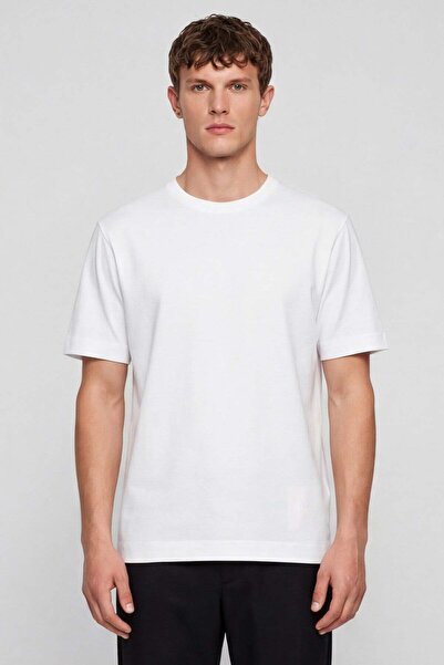 Sabri Özel Men's White Modern Fit 100% Cotton Basic T-Shirt
