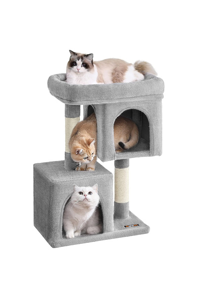 feandrea Set de joacă pentru pisici cu 2 căsuțe și stâlpi de sisal, 49x32x74c...