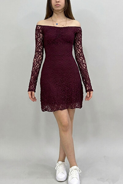 Tam Moda Γυναικείο φόρεμα με δαντέλα και λαιμόκοψη καγιάκ σε μίνι μήκος