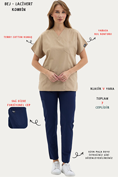 İNCİ ÜNİFORMA ALT ve ÜST RENKLİ KOMBİNLER - Terry Cotton Scrubs Takım Kadın H...