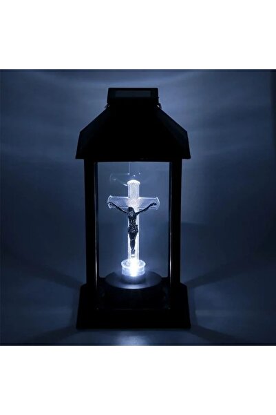 ZanaCasei Felinar solar negru în formă de cruce cu LED 14x14x28 cm