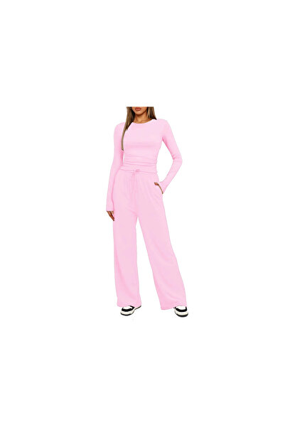 SOLOBUY Pyjamas Set Jersy Women's Long-Sleeved, Elastic Waist, Collar Round, ...