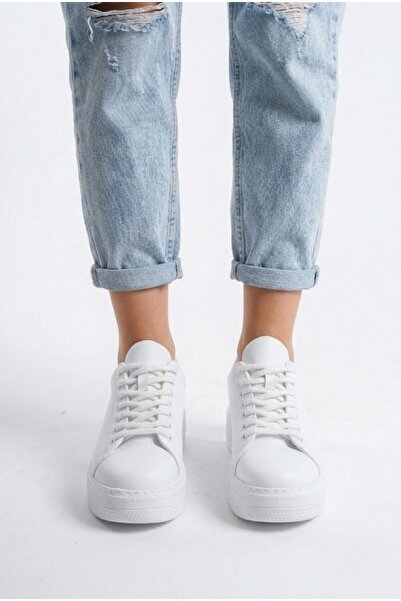 Sentyrax Γυναικεία αθλητικά παπούτσια με λευκά κορδόνια και χοντρή σόλα, καθη...