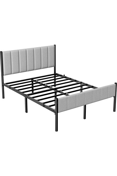 VASAGLE Bed 160x200 cm with Upholstered Headboard, Steel Frame, 500 kg Suppor...