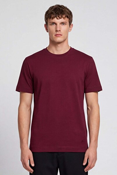 Sabri Özel Erkek Bordo Modern Fit %100 Pamuk Basic T-Shirt