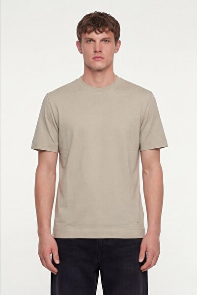 Sabri Özel Men's cream regular fit 100% cotton basic t-shirt