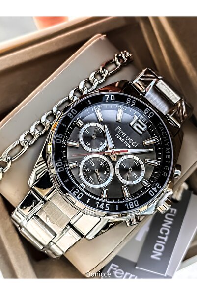 Ferrucci Men's Wristwatch with Calendar Functions Active, Silver Steel Strap,...