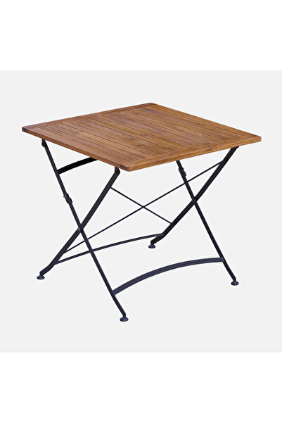ENLIS Ferforje Ahşap Balkon Masası Katlanır 2 Kişilik Kahverengi 75x75x74 cm
