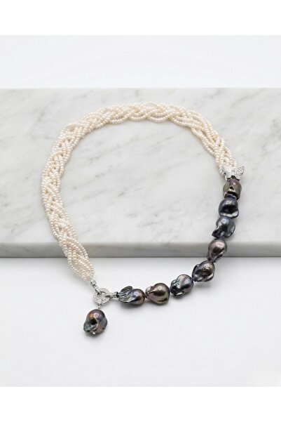 Hazeran accessories Gerçek Siyah Barok İncili Kum inci Örgü Model Tasarım Kel...