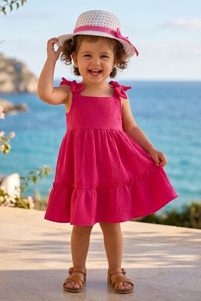 TOFİSA Rochie înfășurată fucsia pentru fete cu pălărie - 28350-FUSYA