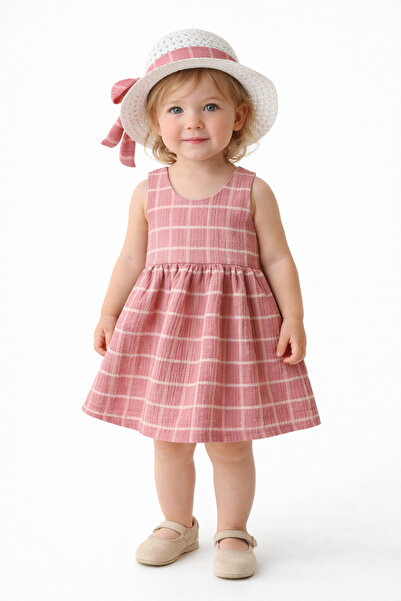 Chicsy Baby Sweet Baby Girl Plaid Style Dress with Hat and Bow Detail, Summer...