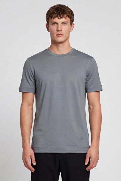 Sabri Özel Men's Light Smoked Modern Fit 100% Cotton Basic T-Shirt