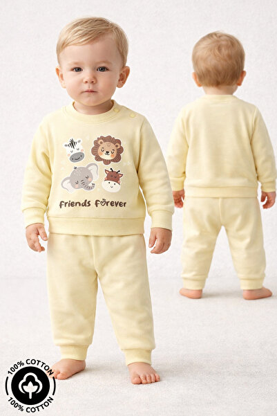 Miniel Unisex Bebek Forever Friends Baskılı %100 Pamuklu 6-9-12 Ay Alt Üst 2'...