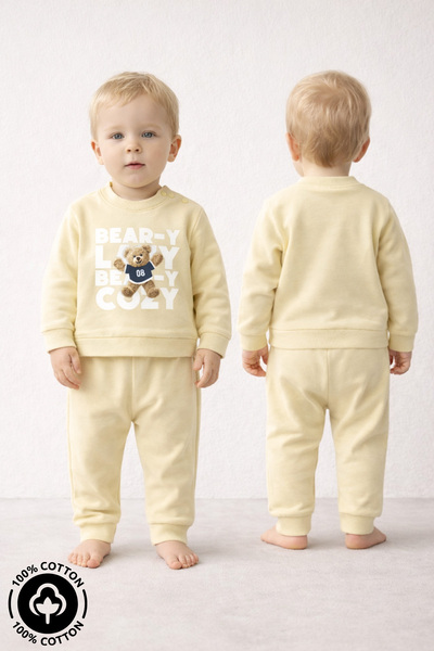Miniel Baby Boy Teddy Bear Printed 100% Cotton 6-9-12 Months Top and Bottom 2...