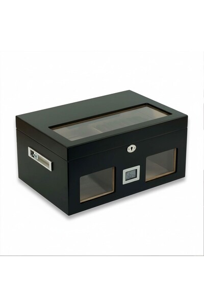 CIGARLOONG Camlı Puro Kutusu Humidor Mat Siyah 100's