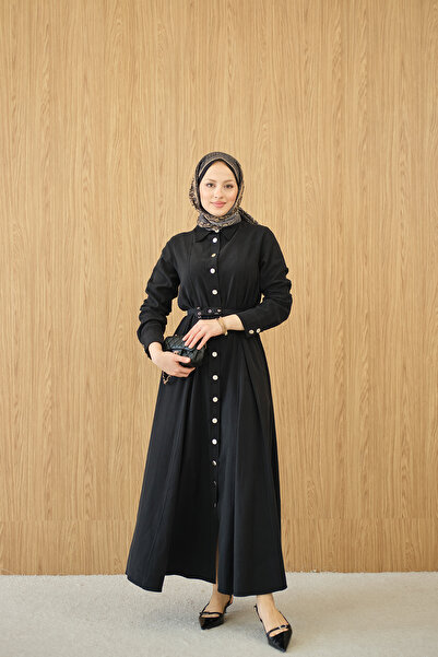 LOCCO Women's Buttoned Belted Dress Black