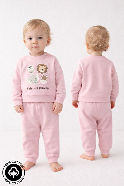 Miniel طقم أطفال من قطعتين مطبوع عليه Bebek Forever Friends مصنوع من القطن بن...