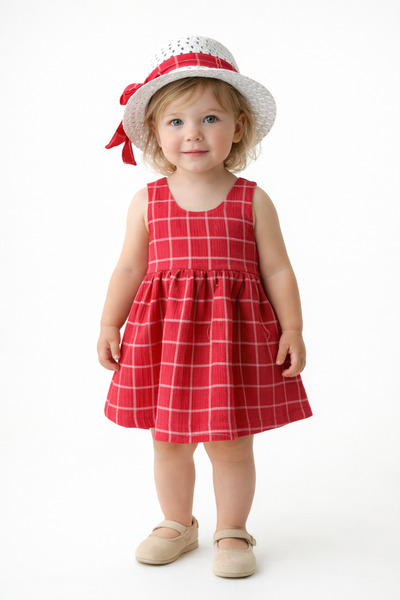 Chicsy Baby Sweet Baby Girl Plaid Style Dress with Hat and Bow Detail, Summer...
