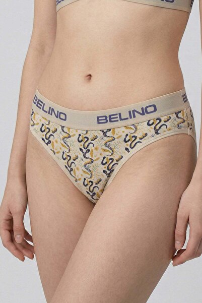 BELİNOPLUS Patterned Women's Slip Panties and Bralette Set with Supporting Pads - Snake Game