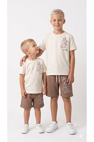 Bambam Boys' Printed T-Shirt and Shorts Set – Summer Cotton Set 2507Ka