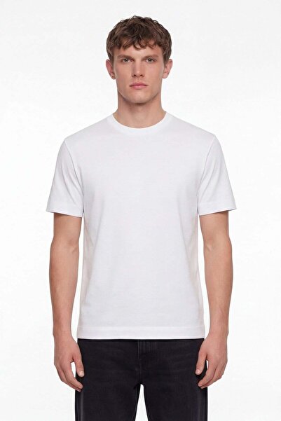 Sabri Özel تيشيرت أساسي للرجال باللون الأبيض بقصة عادية 100% قطن