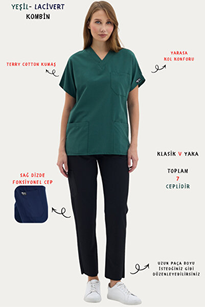 İNCİ ÜNİFORMA ALT ve ÜST RENKLİ KOMBİNLER - Terry Cotton Scrubs Takım Kadın H...
