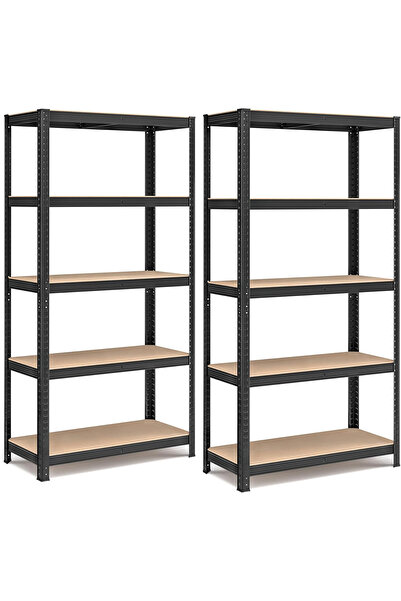 SONGMICS Set of 2 Metal Shelving Units with 5 Adjustable Levels, Steel and MD...