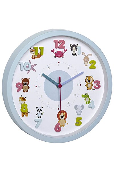 Evelise Ceas de perete pentru copii, silentios, cu animale si cifre 3D, TFA L...