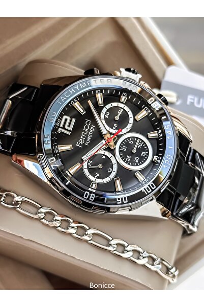 Ferrucci Men's Wristwatch with Calendar Functions Active, Black Steel Strap, ...