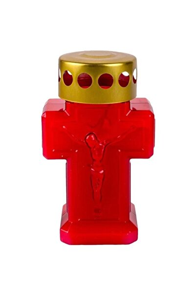 ZanaCasei Lumânare decorativă roșie în formă de cruce, cu capac, 7 x 5 x 12 cm