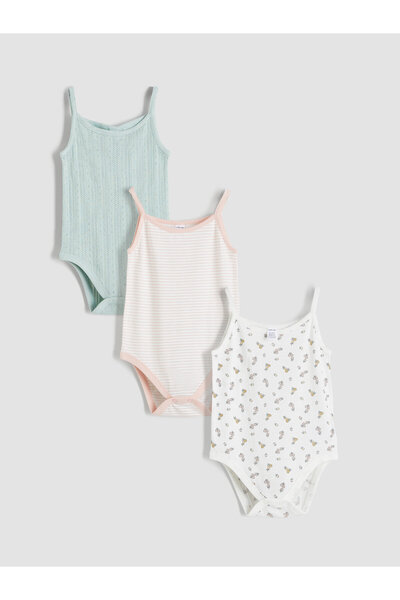LC Waikiki Baby Girls' Strappy Snap Bodysuit 3-Pack